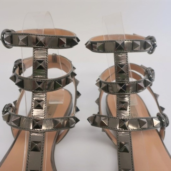 Valentino Rockstud Flat Thong Sandals Pewter - Picture 2 of 6
